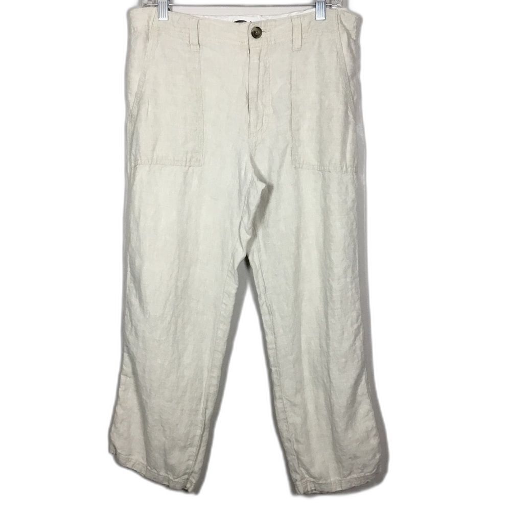 100% linen cream wide leg pants beach hippie waist 33” inner leg 25” size S